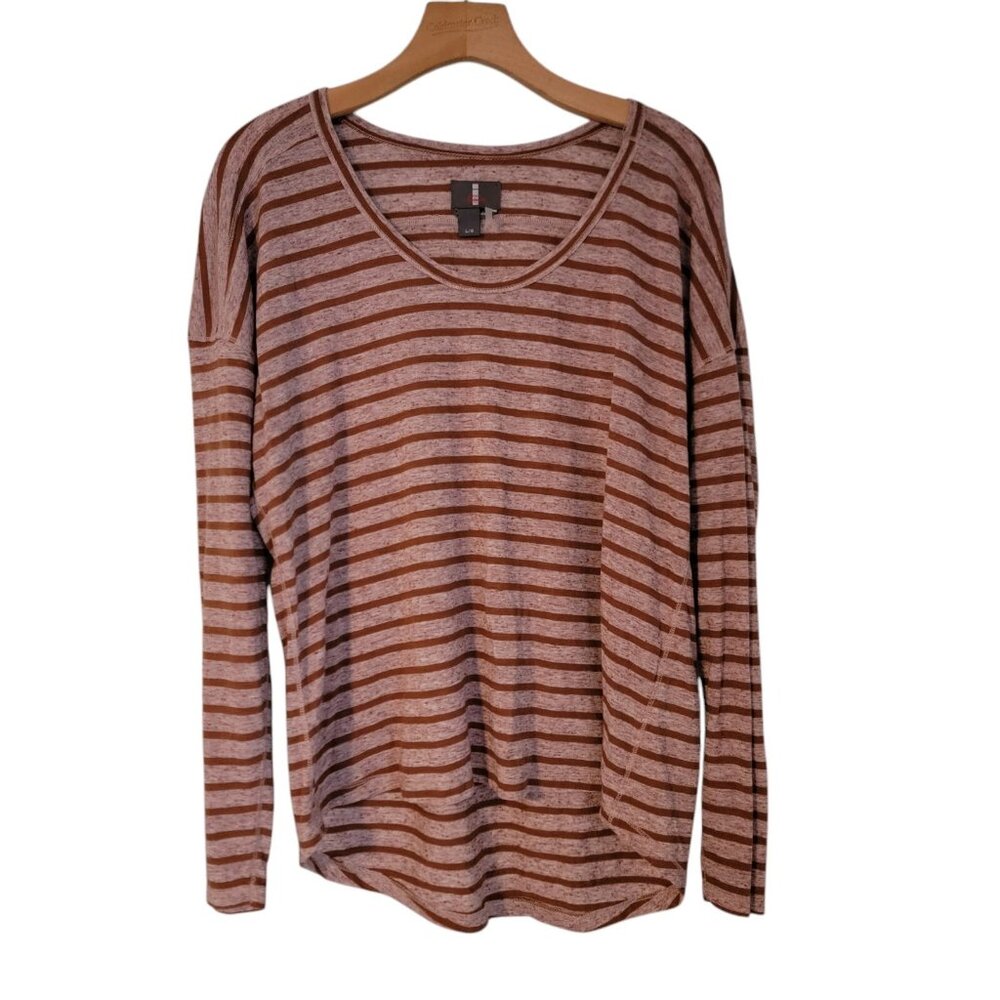Jeans By Buffalo Striped Linen Poly Cotton Blend Shirt Size L Womenโs Classicโ